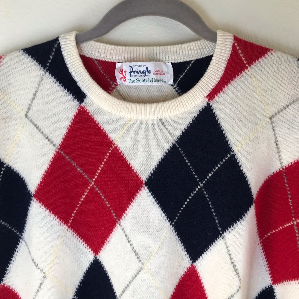 Vintage 100% Wool Sweater Blue, Red and Off White - Picture 4 of 8